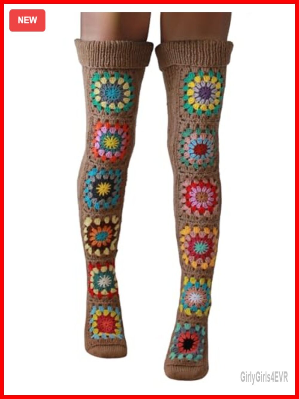 Crochet Thigh High Socks Granny Square Over Knee Knitted Leg Warmers